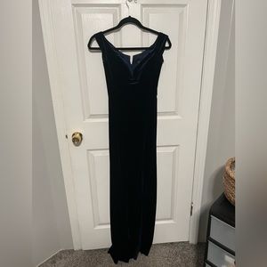 navy blue velvet formal dress